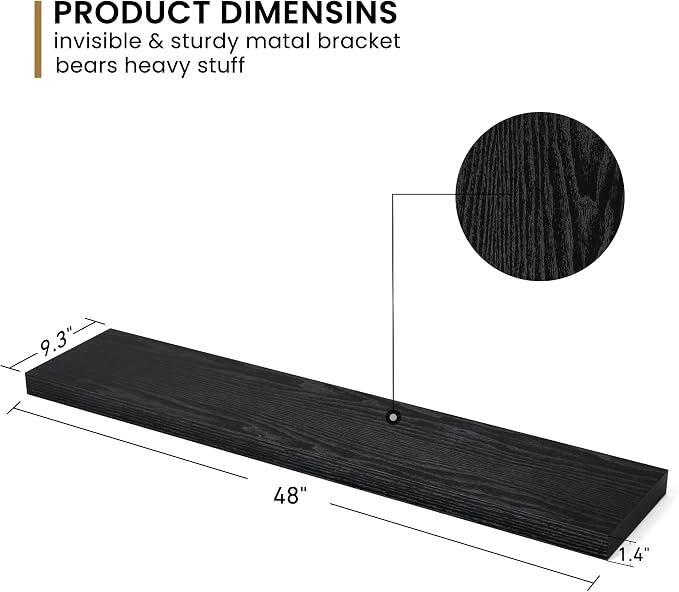 Fun Memories 48Inch Floating Shelves, 9.3Inch Deep Rustic Wall Shelves - Image 2