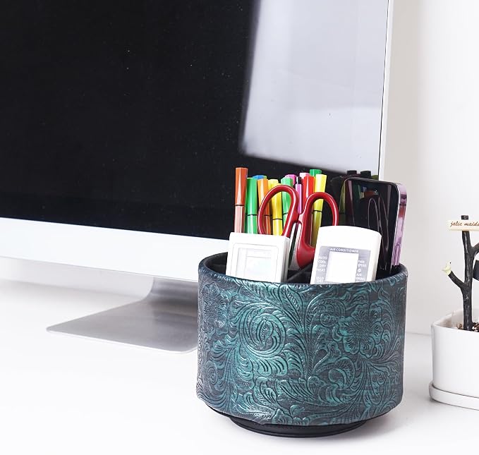 lizimandu Round Leather Art Supply Organizer, Remote Control Holder, 360 Degree - Image 7