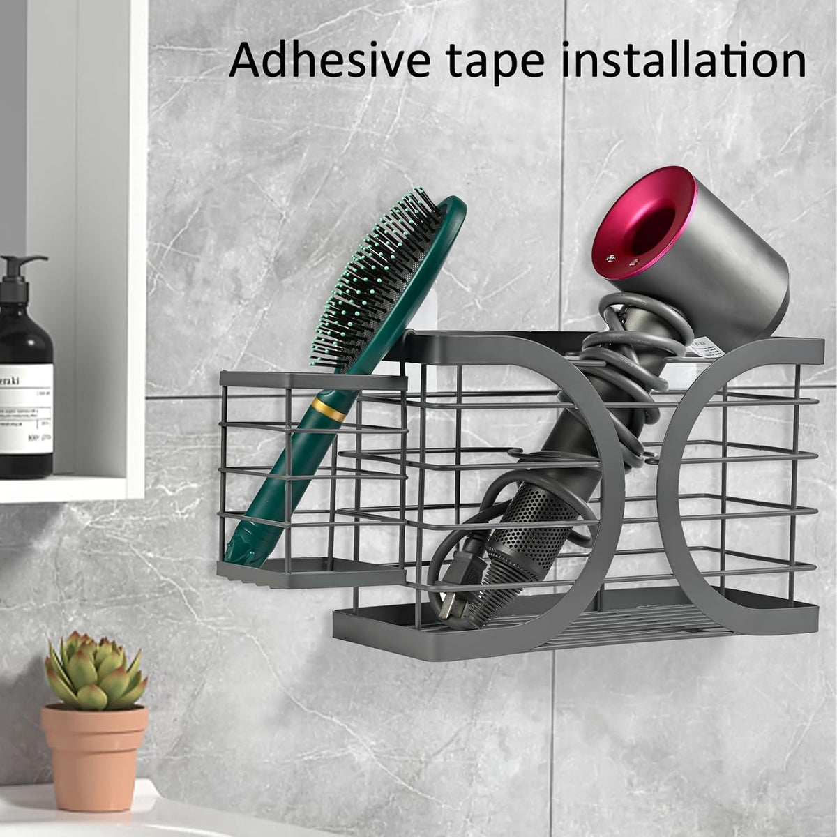 Elegant Black Cabinet Door/Wall Mounted 3-in-1 Hair Dryer Holder
