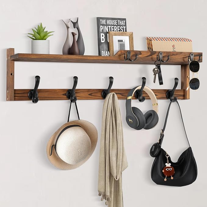29'' Coat Rack Wall Mount with Shelf, Coat Hanger Wall Mount with Key Hooks and - Image 7