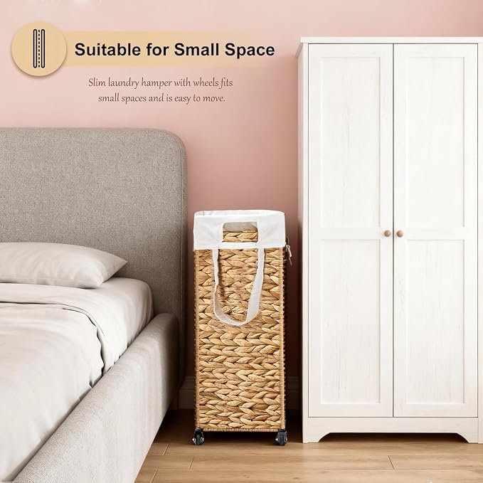Rolling Laundry Hamper with Wheels, Slim Laundry Basket with Removable Liner - Image 4