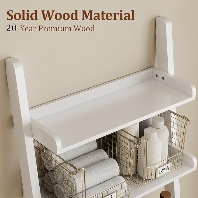 Over The Toilet Storage Shelf Wood, 3-Tier Above Toilet Organizer Rack - Image 5