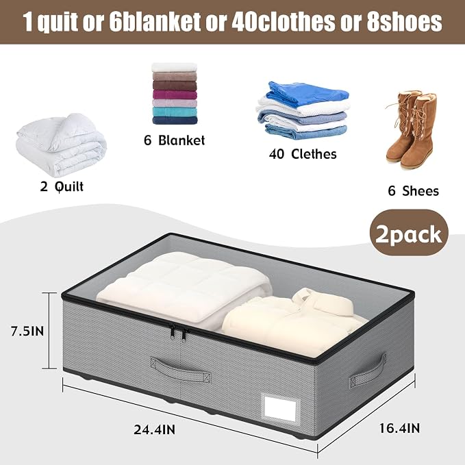 Under Bed Storage with Wheels, No Assemble Required 7.5 inches height Under Bed - Image 3