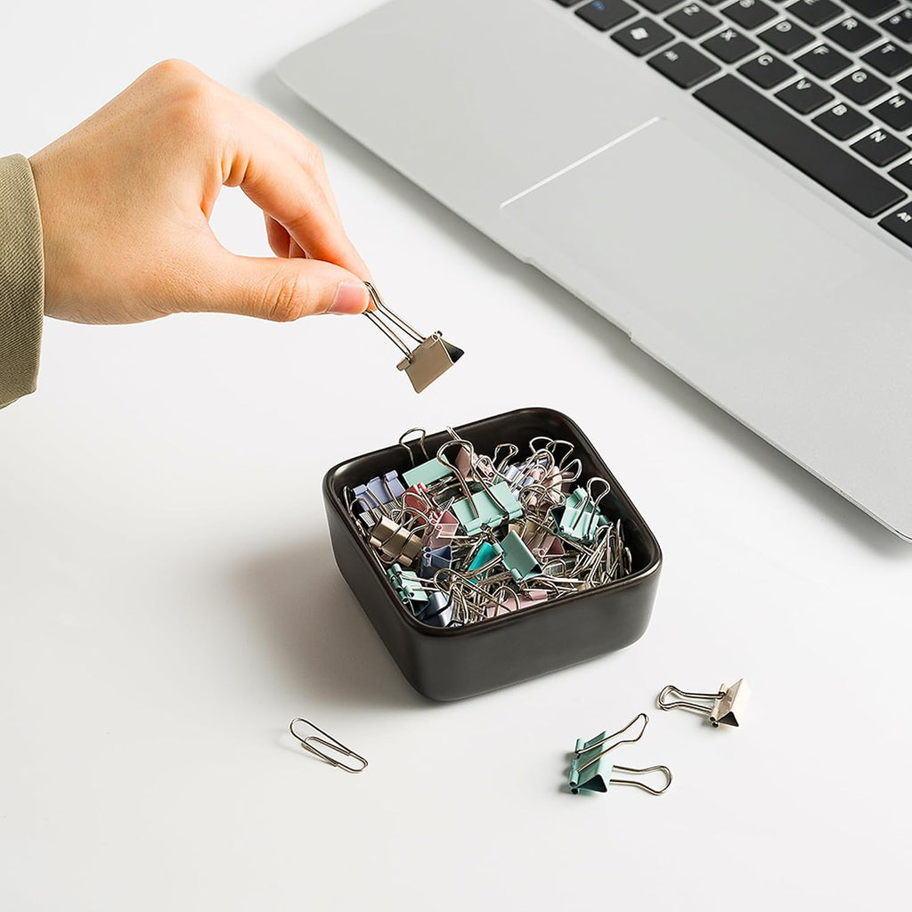 Mecaikru Ceramic Paper Clip Holder, 3.46 in Polished Desk Organizer
