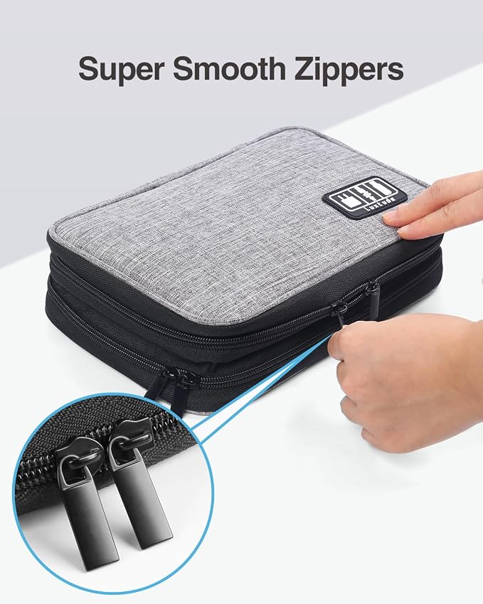 Luxtude Double Layer Cord Organizer Bag, Portable Cable Storage Case, Flat - Image 6