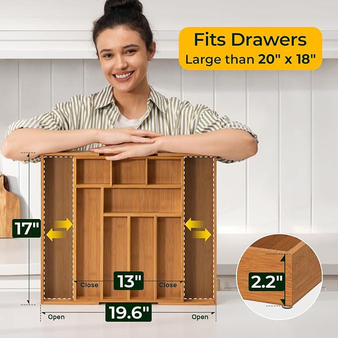 6-Piece Bamboo Drawer Organizer Set, 2.2" Deep Multi-Use Organizers - Image 2