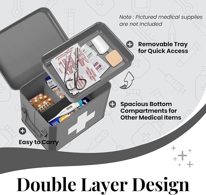 Flexzion Medicine Box, Home Pharmacy Box, Metal Medication Storage Box - Image 5