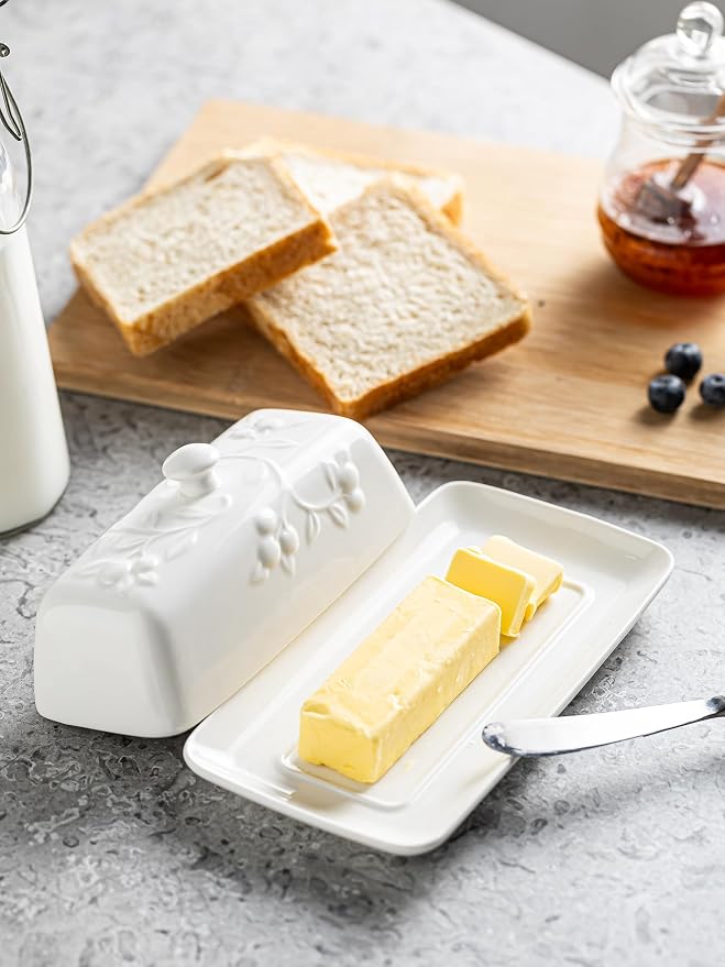 Butter Dish with Lid for Countertop, Ceramic Butter Dish with Knob Handle - Image 6