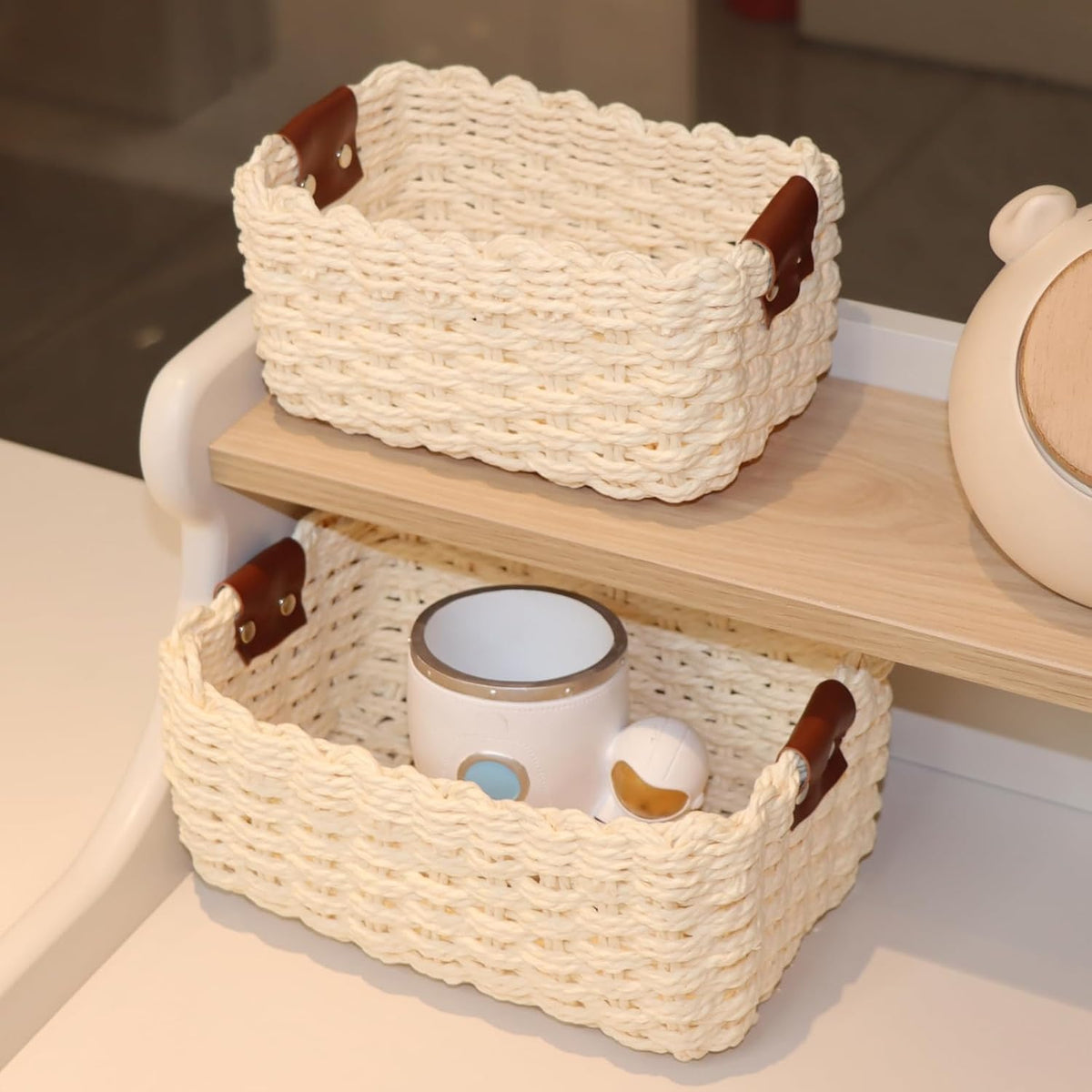 QINGTUHONE Woven Paper Rope Wicker Basket for Organizing