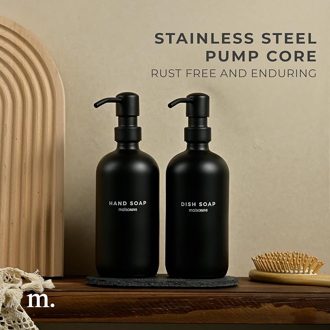 MaisoNovo Soap Dispenser 3-Piece Set | 16.9oz Black Bottles - Image 4