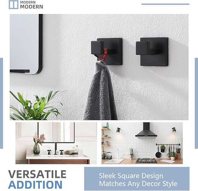 3PCS Bathroom Hardware Set, Matte Black Toilet Paper Holder, 2 Square Towel - Image 7