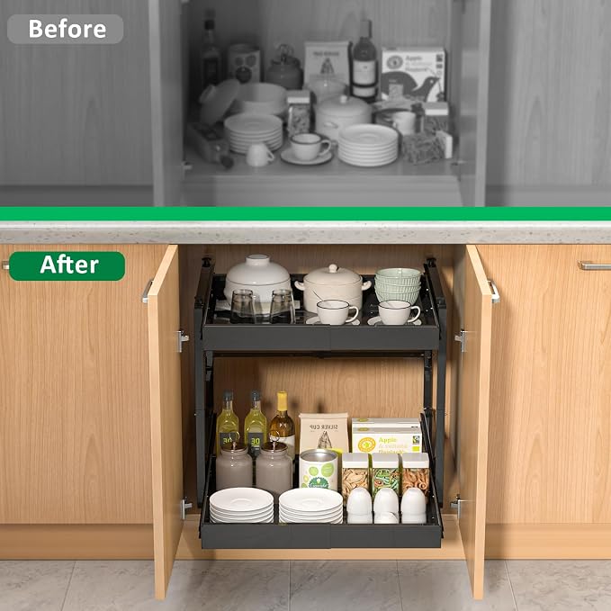 REALINN 2 Tier Pull Out Cabinet Organizer, 21 inch Depth Slide Out Shelves - Image 4
