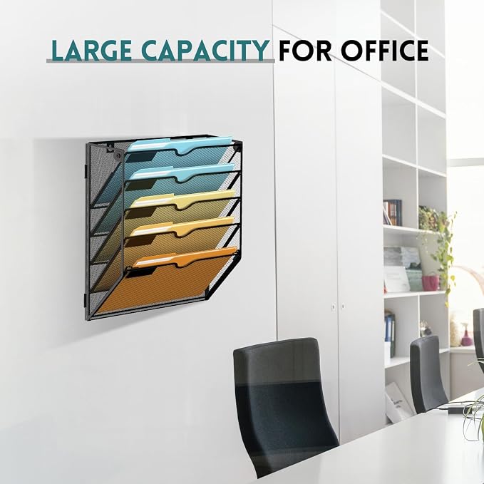 SUPEASY 5-Tier Wall File Organizer Mesh Office Mail Holder, Hanging Wall - Image 5