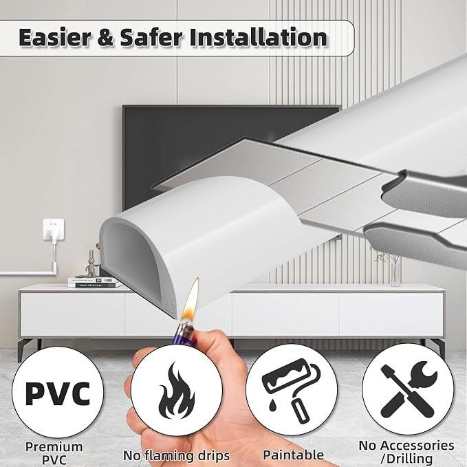 78" Side Buckle Cable Hider for 1 Cords, Extension Cord Covers for Wires On Wall - Image 3