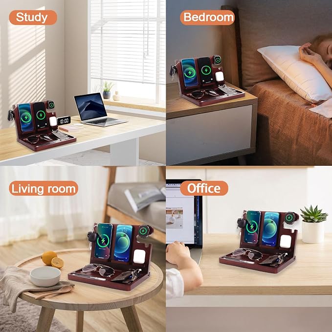 Wood Phone Docking Station, 27W Fast Charging 2 Phone Wireless Charging Station - Image 5