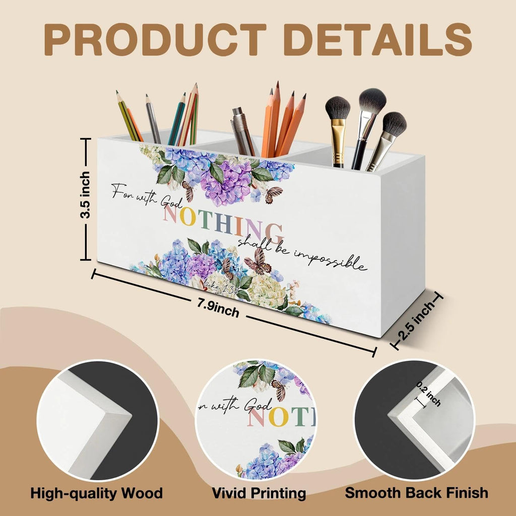 Hydrangea Floral Christian Pen Pencil Holder Organizer for Desk