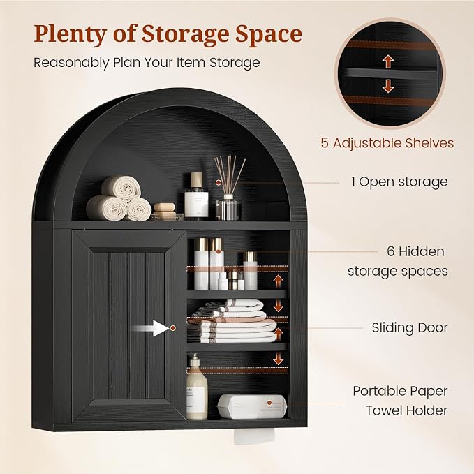 Arched Bathroom Wall Cabinet, 23.6 x 30.3'' Over The Toilet Cabinet - Image 3
