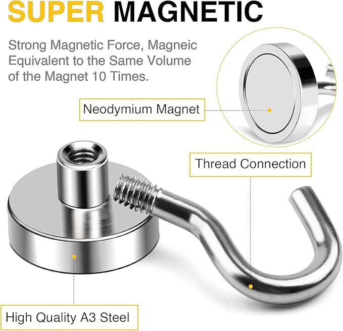 DIYMAG Strong Neodymium Magnetic Hooks, 170 Lbs Heavy Duty Rare Earth Magnets - Image 4