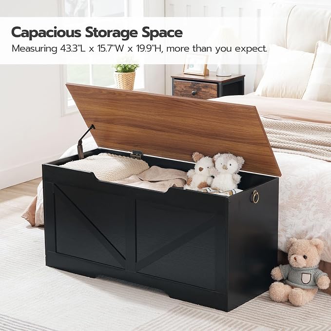 HOOBRO Storage Bench, 39.4" Retro Wooden Storage Chest - Image 3