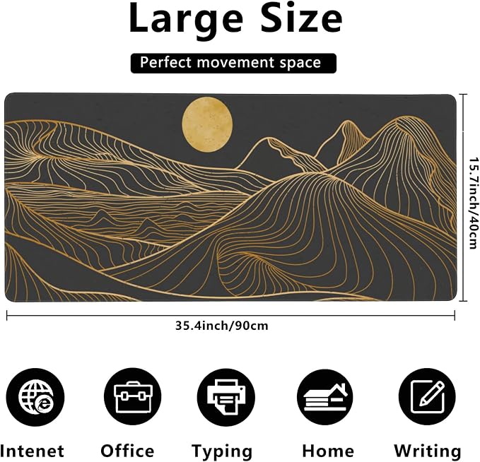 Desk Mat, Mountain Line Art Extended Gaming Mouse Pad, Large Non-Slip Rubber - Image 3