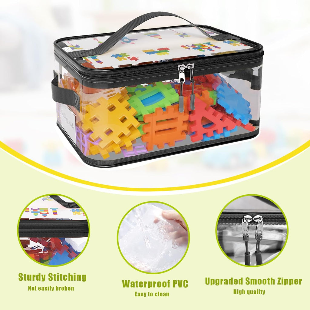 8 Pack Large Clear Toy Storage Bags with Labels, Handles, Zippers