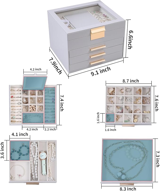 BOOVO Clear Lid Jewelry Box, 4 Layers Jewelry Organizer Large Jewelry Storage - Image 4