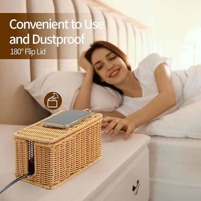 Delamu Handmade Rattan Small Cable Management Box, Cord Organizer - Image 5