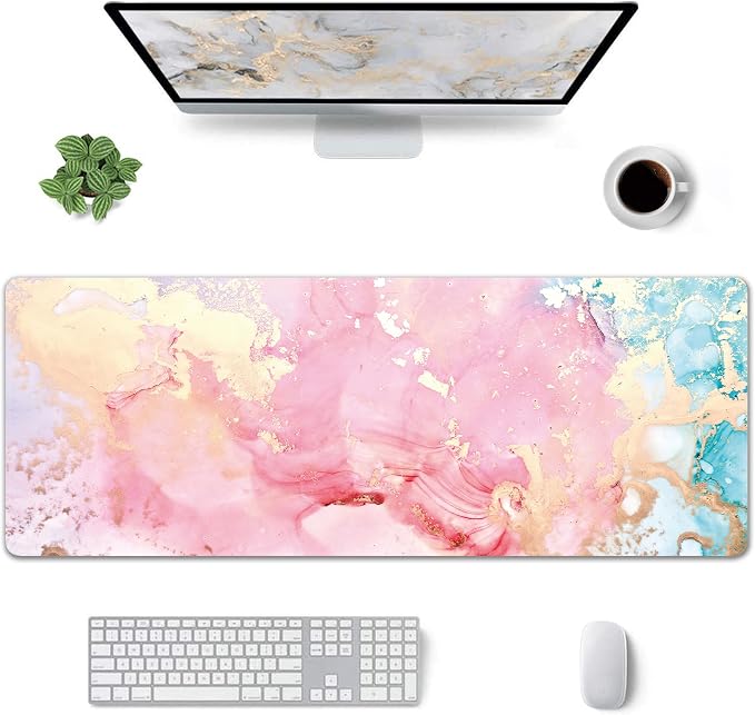 Cute Pink Marble Large Mouse Pad, Gaming Keyboard Desk Pad, Extended Mouse Mat - Image 2
