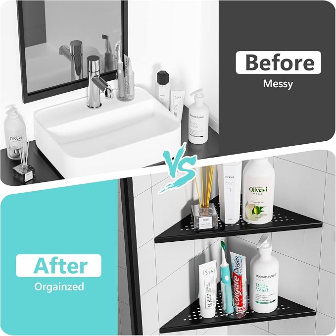 2 Pack Bathroom Corner Shelf, Recessed 12" Corner Shower Shelf, SUS304 - Image 6