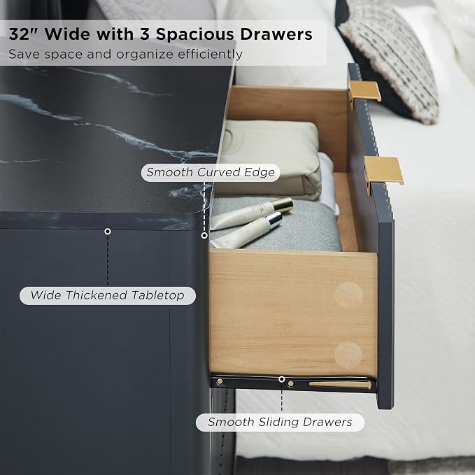 T4TREAM Fluted 3 Drawers Nightstand Set of 2, Oversized Extra Large Modern Side - Image 4