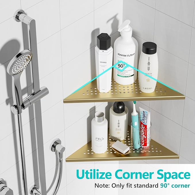 2 Pack Bathroom Corner Shelf, Recessed 12" Corner Shower Shelf, SUS304 - Image 3