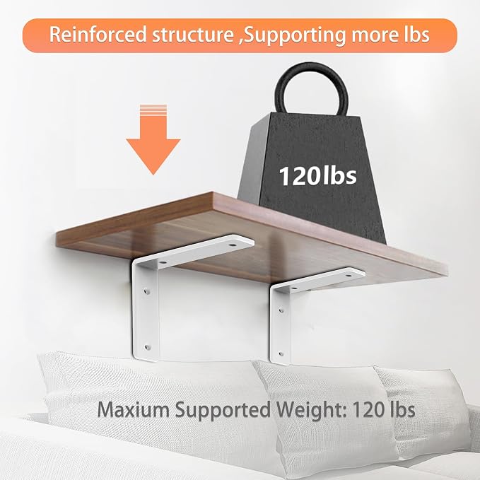 White Heavy Duty Shelf Brackets 12 Inch, Extra Thick L Shelving Brackets - Image 3