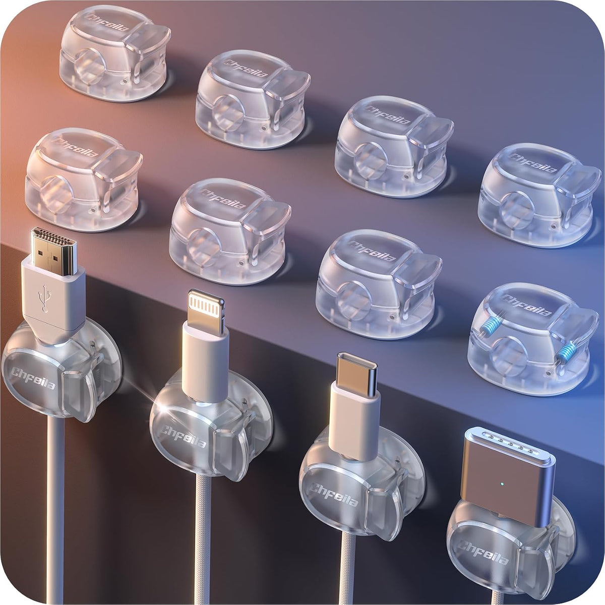 12Pack Cable Clips - Chfeila Latest Dual Spring Cord Organizer with