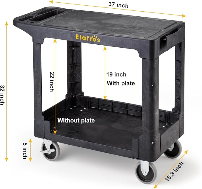 ELAFROS Heavy Duty Plastic Utility Cart Flat top 37 x 18.8 Inch - Image 2