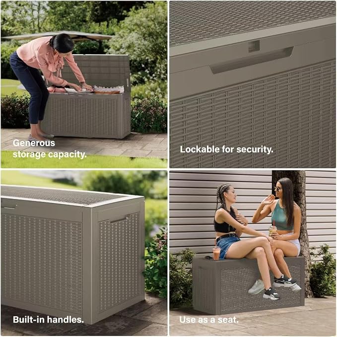 320 Gallon Outdoor Storage Box Patio Deck Box Waterproof, Resin Lockable - Image 6