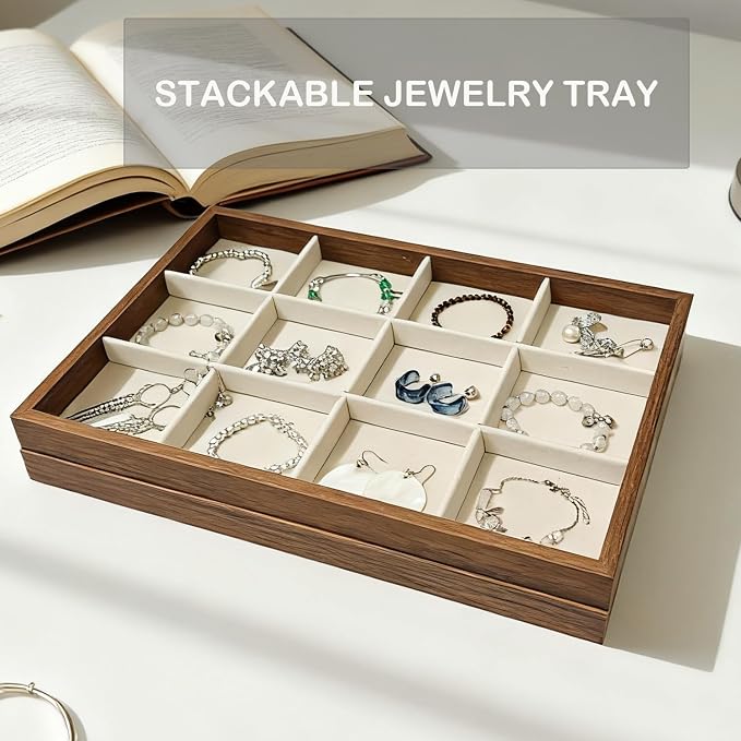 Large Jewelry Trays for Drawers Stackable Velvet Jewelry Display for Vendors - Image 2