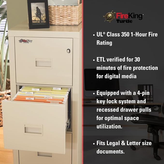 FireKing Turtle Vertical 4 Drawer Legal and Letter Fire Safe File Cabinet - Image 6