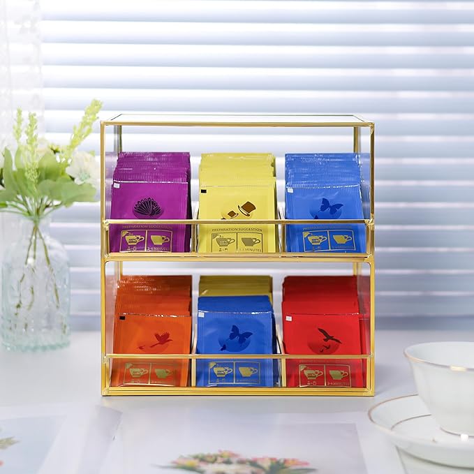 Glass Tea Bag Organizer for Counter, 2-Tier Teabag Organizer Storage Holder for - Image 5