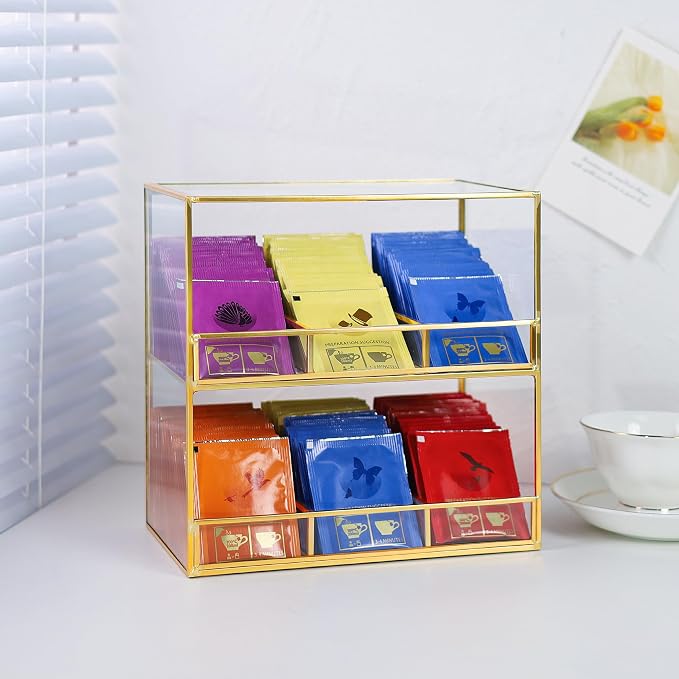 Glass Tea Bag Organizer for Counter, 2-Tier Teabag Organizer Storage Holder for - Image 7