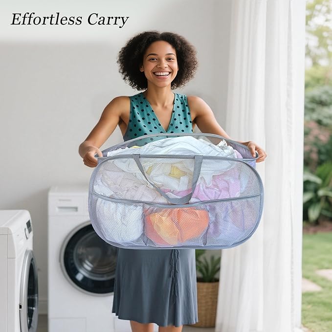 Collapsible Laundry Baskets 2 Pack, Mesh Pop Up Hamper - Image 6