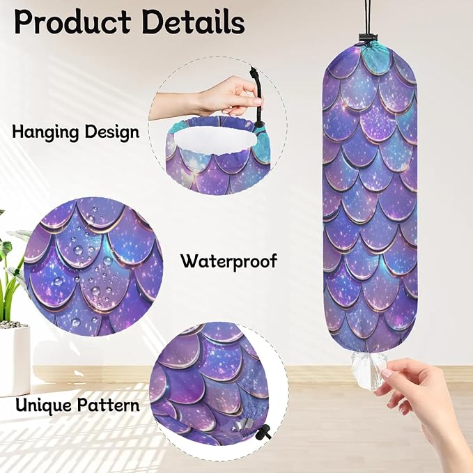 Purple Mermaid Scales Plastic Bag Holder 2 Pcs Grocery Bag Organizer Reusable - Image 5