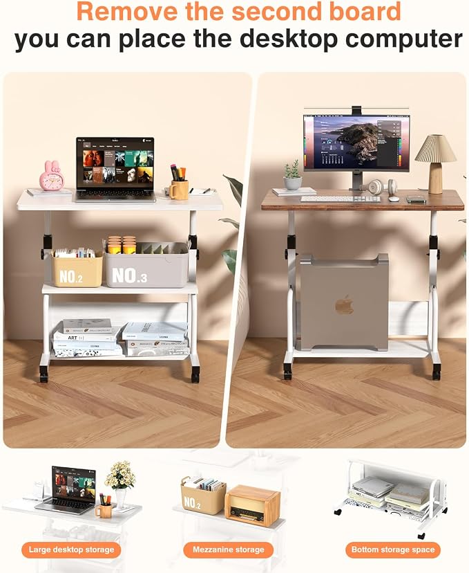 Portable Desk with Wheels Small Standing Desk on Wheels Adjustable Height - Image 6
