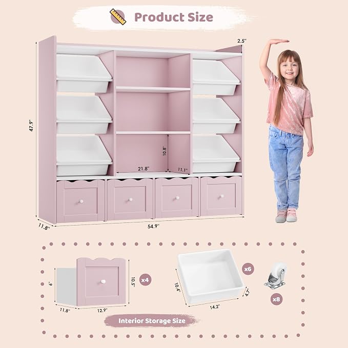 HITHOS 55" W Kids Toy Storage Organizer, Large Toy Box - Image 2