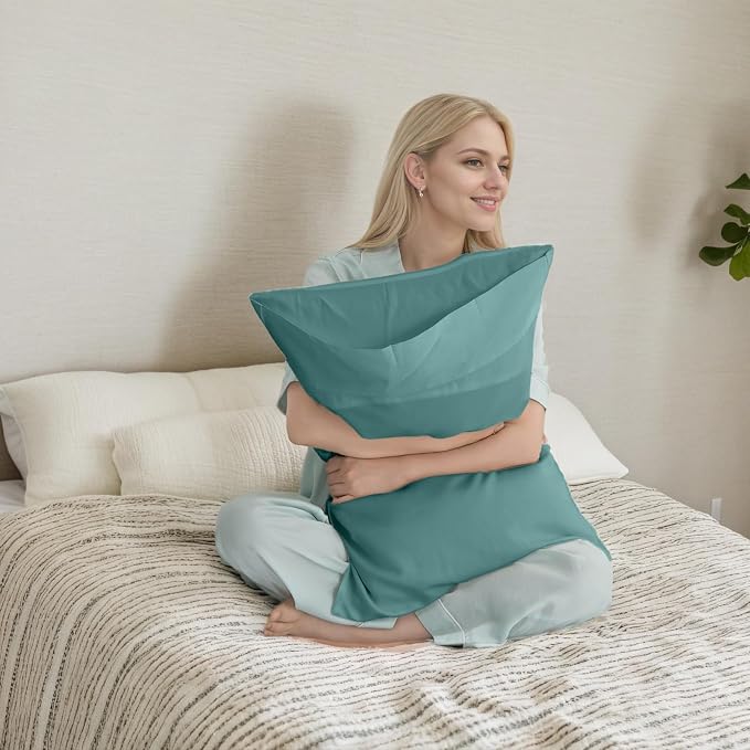 Teal Pillow Cases King Size 2 Pack, Bamboo Rayon Cooling Pillowcases - Image 6