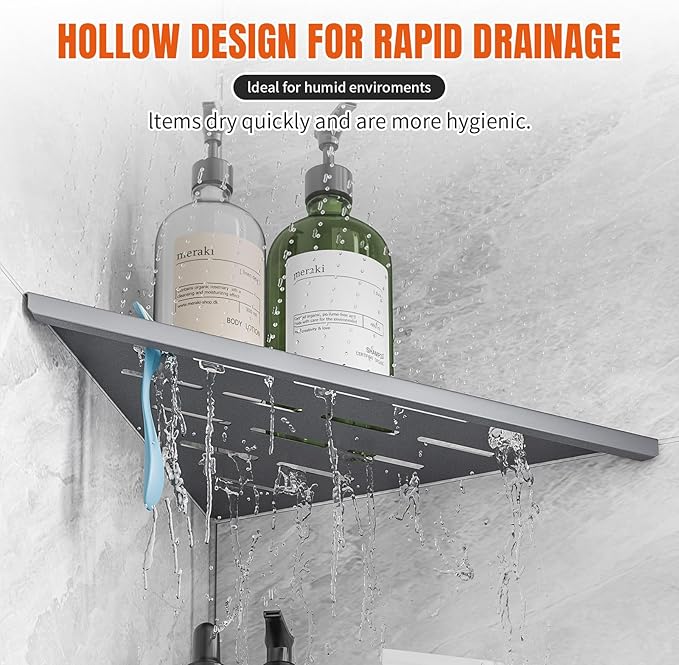 Corner Shower Shelf with Rozar Hole, Rustproof Stainless Steel Corner Shower - Image 5