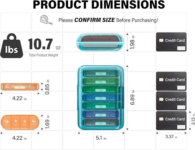 Weekly Pill Organizer 4 Times a Day, 7 Day Pill Box 4X, Portable - Image 6