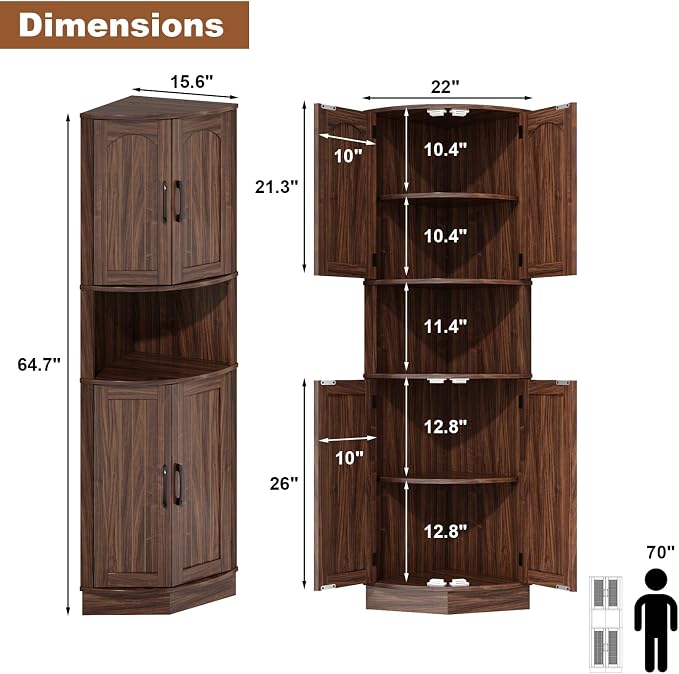 Tall Corner Cabinet, 64.7" Corner Storage Cabinet - Image 2