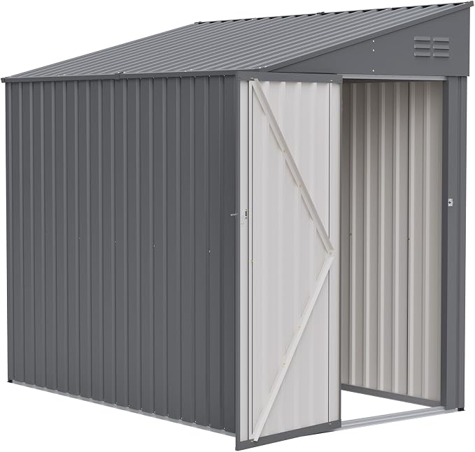 4x7 FT Outdoor Storage Shed, Lean to Lockable Metal Garden Shed Steel - Image 13