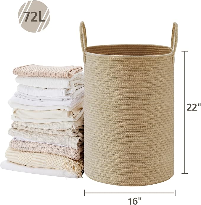 VIPOSCO Large Laundry Hamper, Tall Woven Rope Storage Basket - Image 5