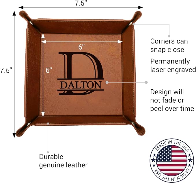 Personalized Valet Tray, Custom Engraved Leather Keys Tray - Image 3